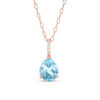 Thumbnail Image 0 of Pear-Shaped Sky Blue Topaz and 1/20 CT. T.W. Diamond Drop Pendant in 10K Rose Gold