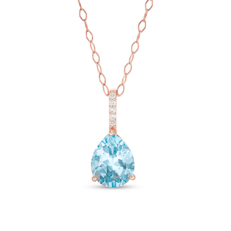 Pear-Shaped Sky Blue Topaz and 1/20 CT. T.W. Diamond Drop Pendant in 10K Rose Gold