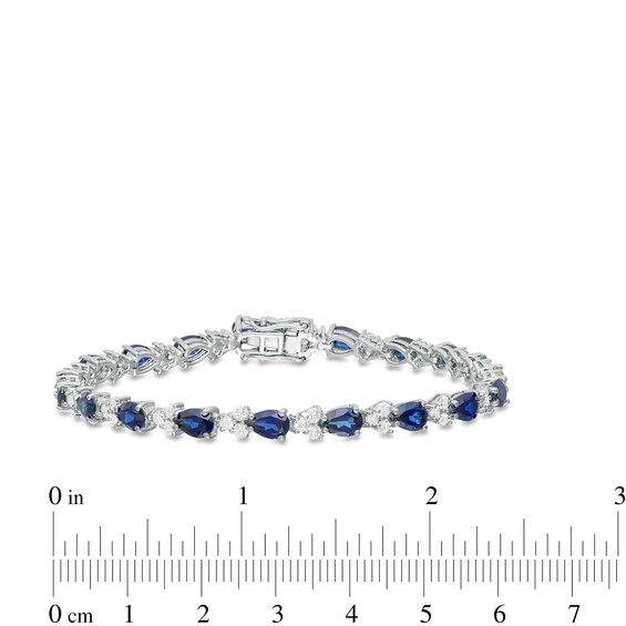 Pear-Shaped Lab-Created Blue and White Sapphire Trios Bracelet in Sterling Silver