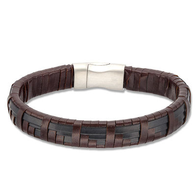 Zales Men's Brown Leather Bracelet with Magnetic Stainless Steel Clasp - 8.5