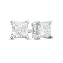 1 CT. T.W. Certified Princess-Cut Diamond Solitaire Stud Earrings in 14K White Gold (I/I1)