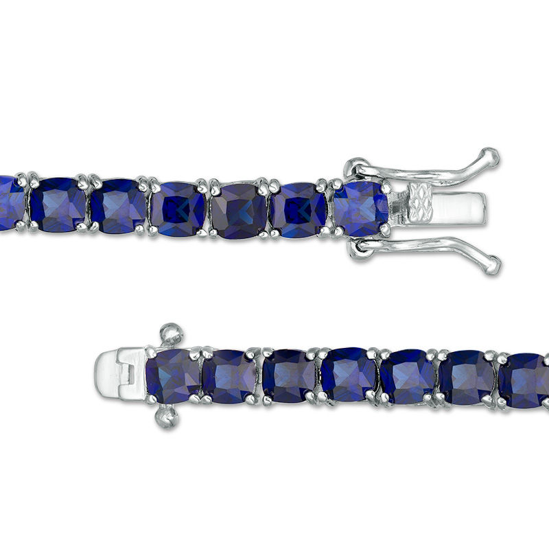 Cushion-Cut Lab-Created Blue Sapphire Tennis Bracelet in Sterling ...