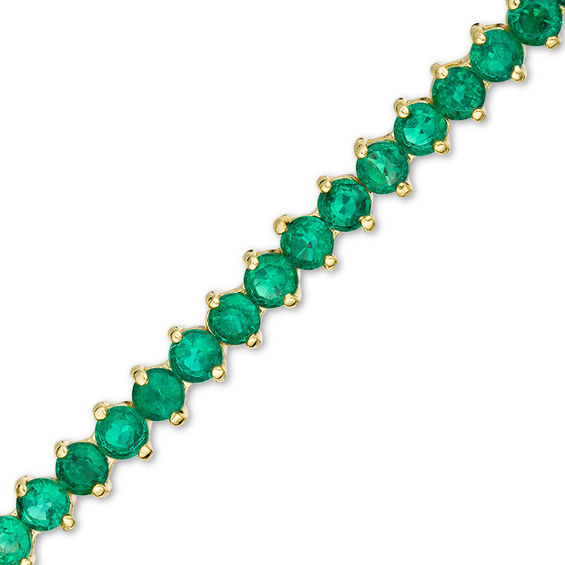 Lab-Created Emerald Tennis Bracelet in Sterling Silver with 14K Gold ...