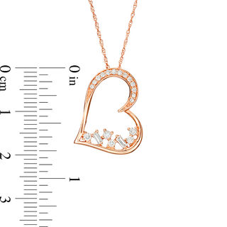 1/4 CT. T.W. Baguette and Round Diamond Scatter Tilted Heart Pendant in ...