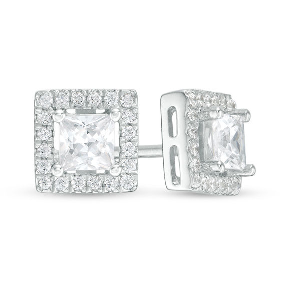 1/2 CT. T.W. Certified Princess-Cut Diamond Stud Earrings in 14K White ...