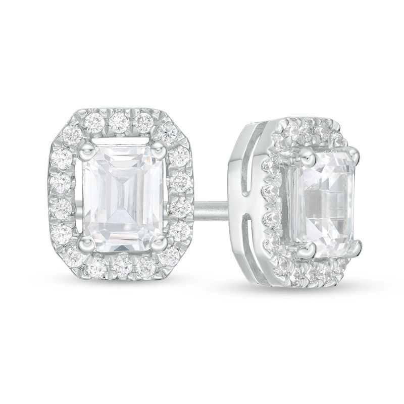 1/2 CT. T.W. Certified Emerald-Cut Diamond Octagon Frame Stud Earrings ...