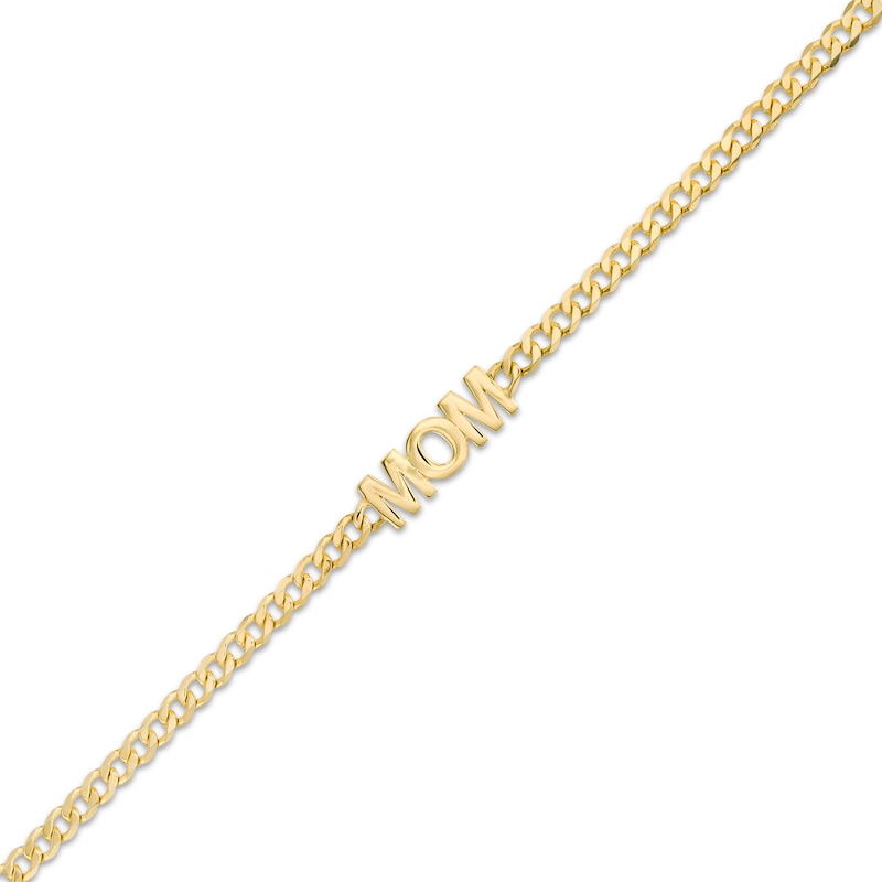 "MOM" Curb Chain Bracelet in 14K Gold - 7.25"