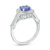 Thumbnail Image 2 of 7.0mm Tanzanite and 1/4 CT. T.W. Diamond Art Deco Frame Vintage-Style Ring in 14K White Gold