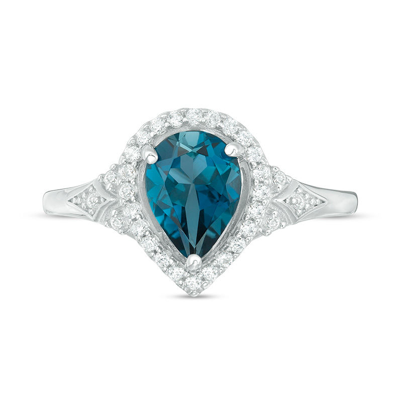 Pear-Shaped London Blue Topaz and Lab-Created White Sapphire Frame ...