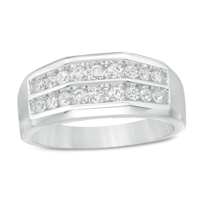 Men's 3/4 CT. T.W. Diamond Double Row Channel-Set Anniversary Band in 10K White Gold
