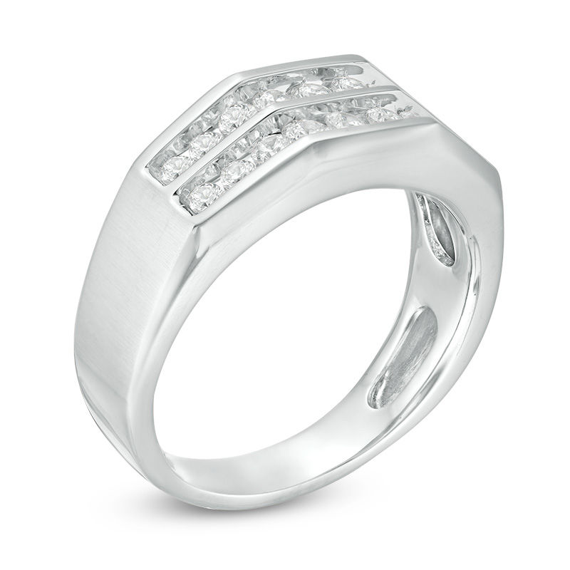 Men's 3/4 CT. T.W. Diamond Double Row Channel-Set Anniversary Band in 10K White Gold