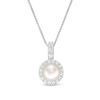 Thumbnail Image 0 of 7.0mm Freshwater Cultured Pearl and Lab-Created White Sapphire Frame Drop Pendant in Sterling Silver