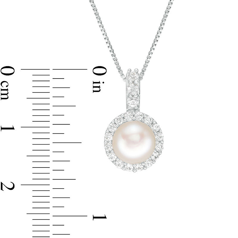 7.0mm Freshwater Cultured Pearl and Lab-Created White Sapphire Frame Drop Pendant in Sterling Silver