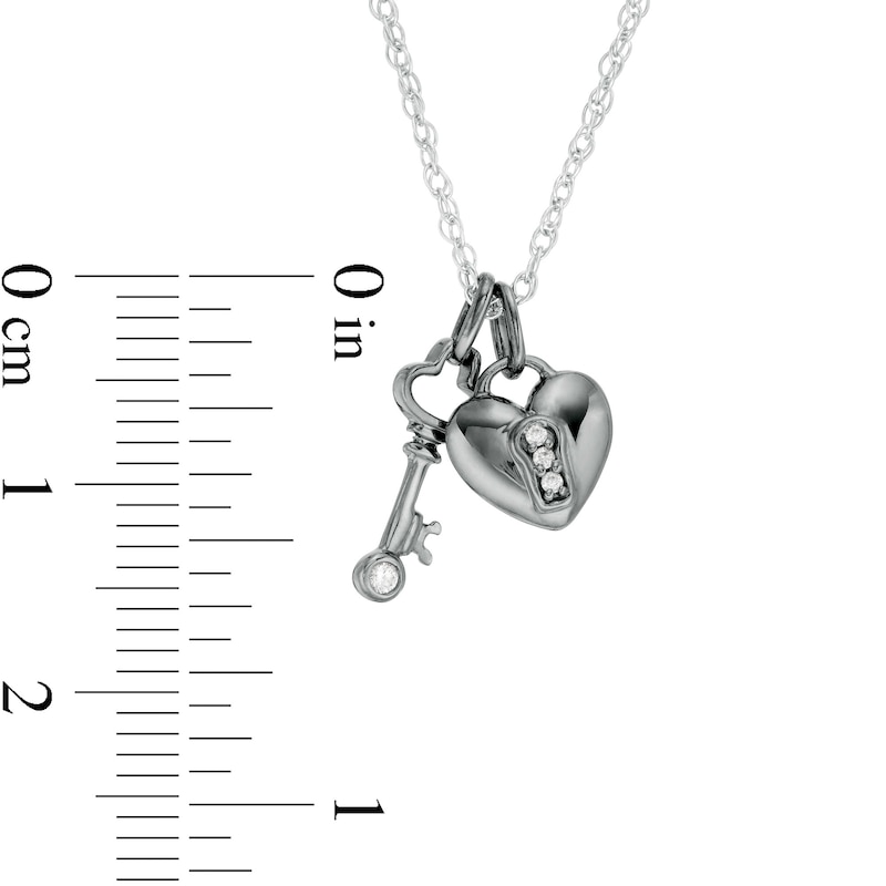Diamond Accent Heart Lock and Key Pendant in Sterling Silver with Black  Rhodium