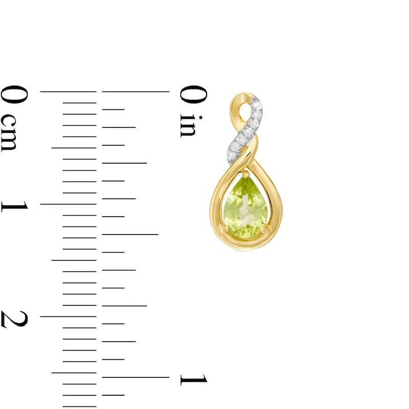 Pear-Shaped Lab-Created Peridot and 1/20 CT. T.W. Diamond Cascading Teardrop Earrings in 10K Gold