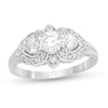 Thumbnail Image 0 of 1 CT. T.W. Diamond Past Present Future® Floral Frame Vintage-Style Engagement Ring in 14K White Gold