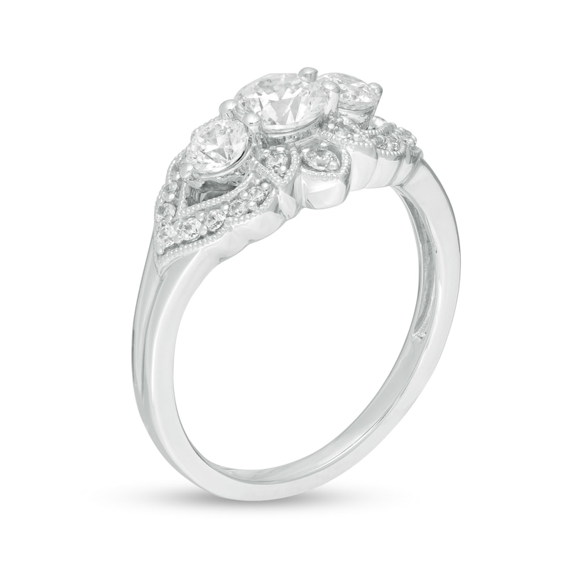 1 CT. T.W. Diamond Past Present Future® Floral Frame Vintage-Style Engagement Ring in 14K White Gold