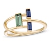 Thumbnail Image 0 of Baguette-Cut Lab-Created Green and Blue Sapphire Open Geometric Ring in Sterling Silver with 14K Gold Plate