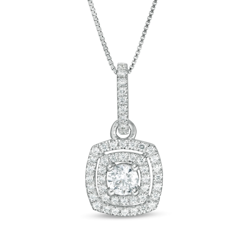 1/2 CT. T.W. Certified Lab-Created Diamond Double Cushion Frame Pendant ...