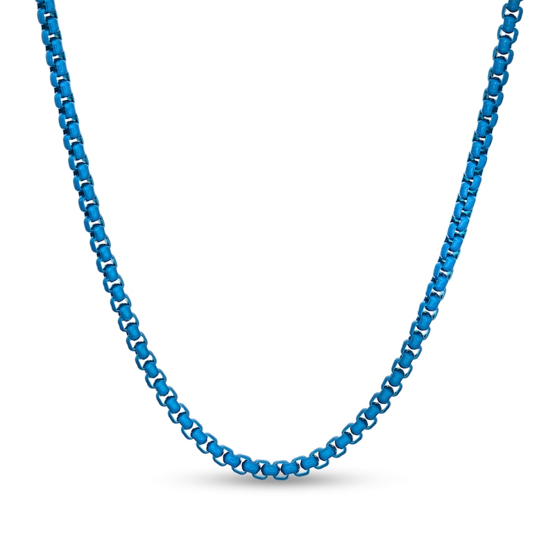 3.0mm Box Chain Necklace in Stainless Steel with Blue Acrylic - 24"