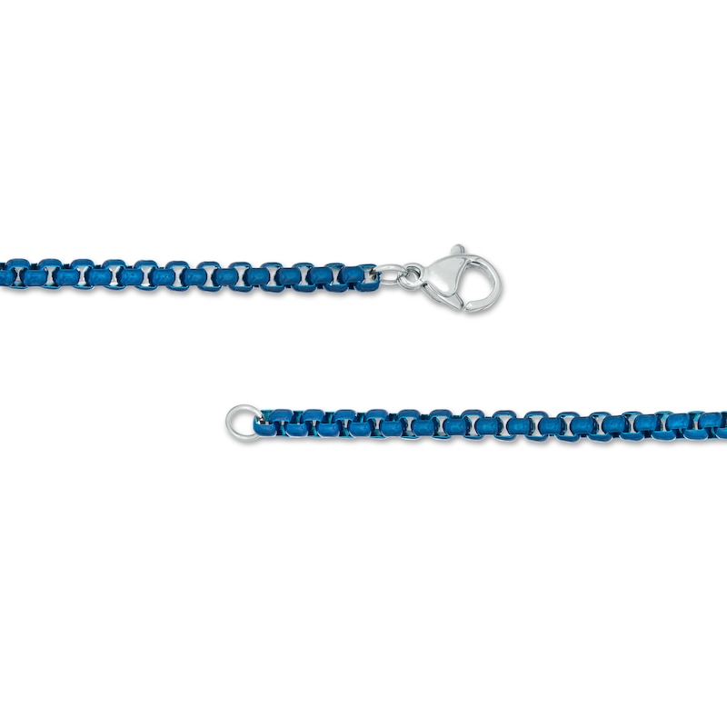 3.0mm Box Chain Necklace in Stainless Steel with Blue Acrylic - 24"
