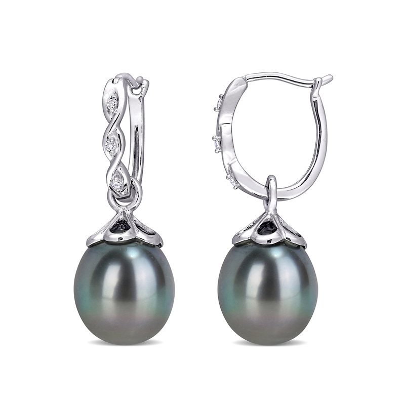 9.0-9.5mm Baroque Black Cultured Tahitian Pearl and Diamond Accent ...