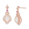 Thumbnail Image 0 of Pear-Shaped Lab-Created Opal, Pink and White Sapphire Lotus Drop Earrings in Sterling Silver with 14K Rose Gold Plate