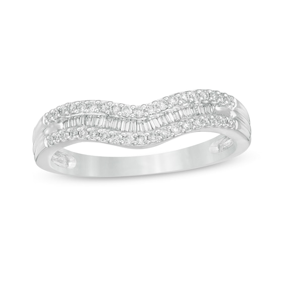 1/4 CT. T.w. Baguette and Round Diamond Contour Multi-Row Anniversary Band in 14K White Gold