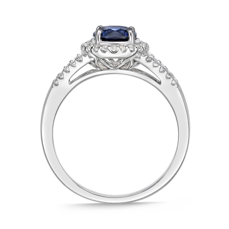 6.0mm Blue and White Lab-Created Sapphire Frame Split Shank Ring in ...