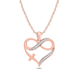 1/20 CT. T.W. Diamond Infinity Cross Heart Pendant in 10K Rose Gold