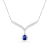 Thumbnail Image 0 of Pear-Shaped Lab-Created Blue and White Sapphire Frame Double Row Chevron with Teardrop Necklace in Sterling Silver
