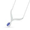 Thumbnail Image 1 of Pear-Shaped Lab-Created Blue and White Sapphire Frame Double Row Chevron with Teardrop Necklace in Sterling Silver