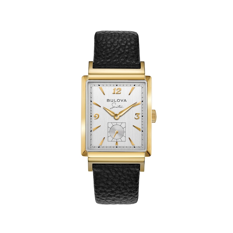 Men's Bulova Frank Sinatra 'My Way' Collection Gold-Tone Strap Watch with Rectangular Silver-Tone Dial (Model: 97A158)