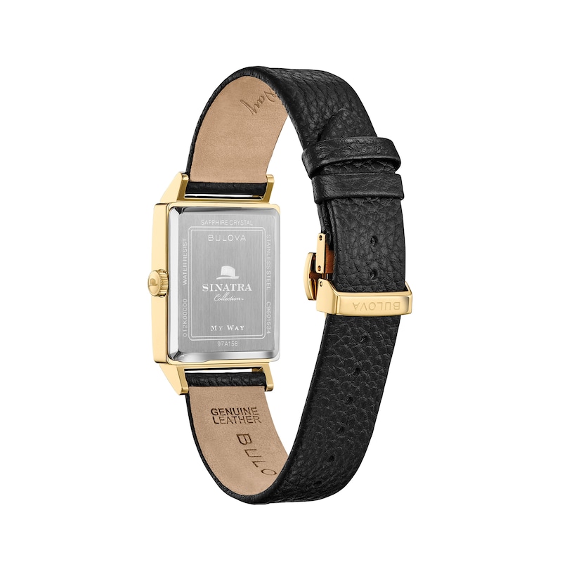 Men's Bulova Frank Sinatra 'My Way' Collection Gold-Tone Strap Watch with Rectangular Silver-Tone Dial (Model: 97A158)