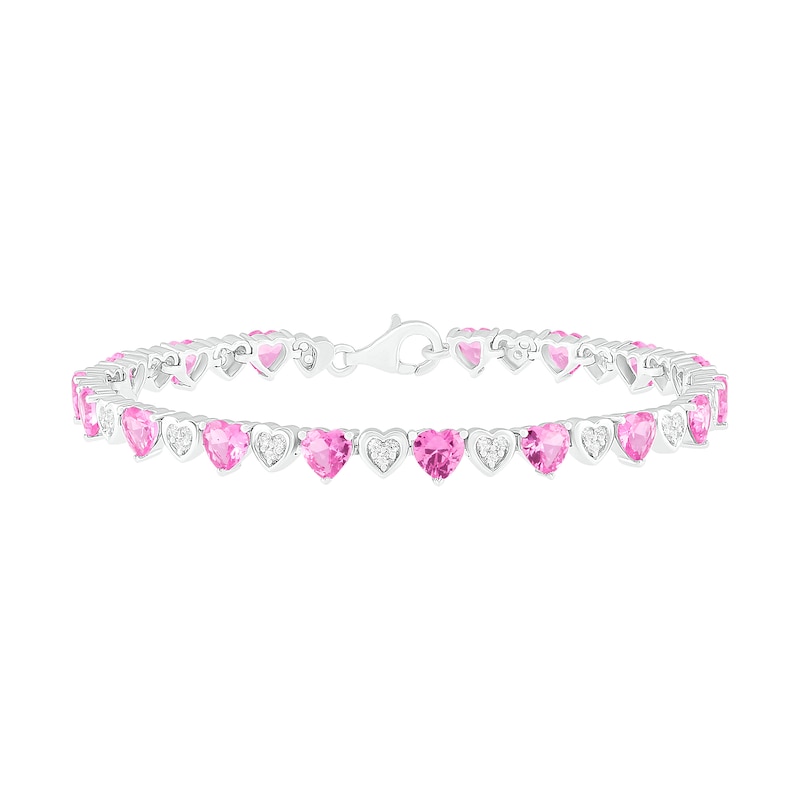 Lab Created Pink Sapphire Heart-Shaped Tennis Necklace | White | Size 18 | Helzberg Diamonds