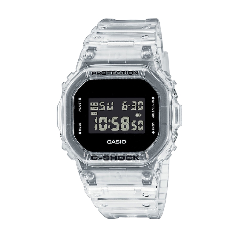 Men's Casio G-Shock Classic Clear Resin Watch with Octagonal Black Dial DW5600SKE-7) | Zales