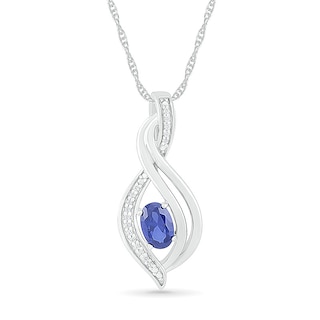 Oval Blue Lab-Created Sapphire and 1/20 CT. T.W. Diamond Flame Drop ...