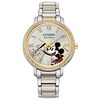Thumbnail Image 1 of Ladies' Citizen Eco-Drive® Mickey Mouse Painter Crystal Accent Two-Tone Watch with Silver-Tone Dial (Model: FE7044-52W)