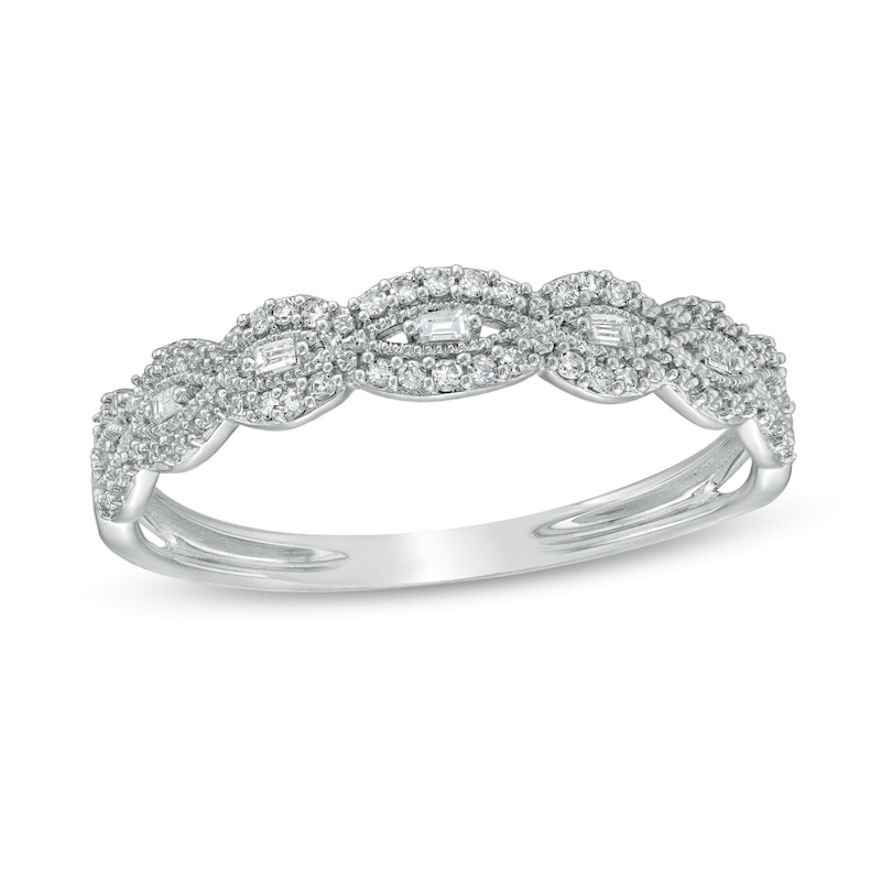 1/15 CT. T.W. Baguette and Round Diamond Vintage-Style Stackable ...
