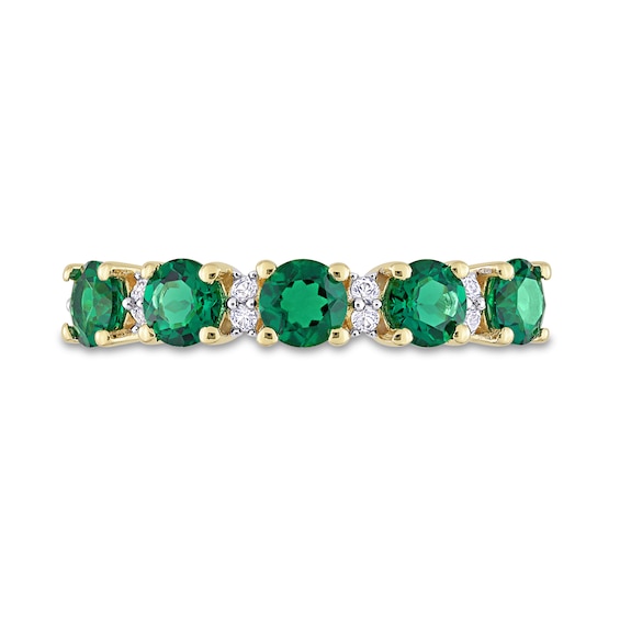 Lab-Created Emerald and White Lab-Created Sapphire Five Stone Duo Stackable Band in Sterling Silver with Yellow Rhodium