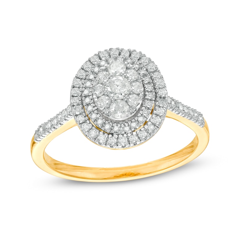 1/2 CT. T.W. Composite Oval Diamond Double Frame Ring in 10K Gold | Zales