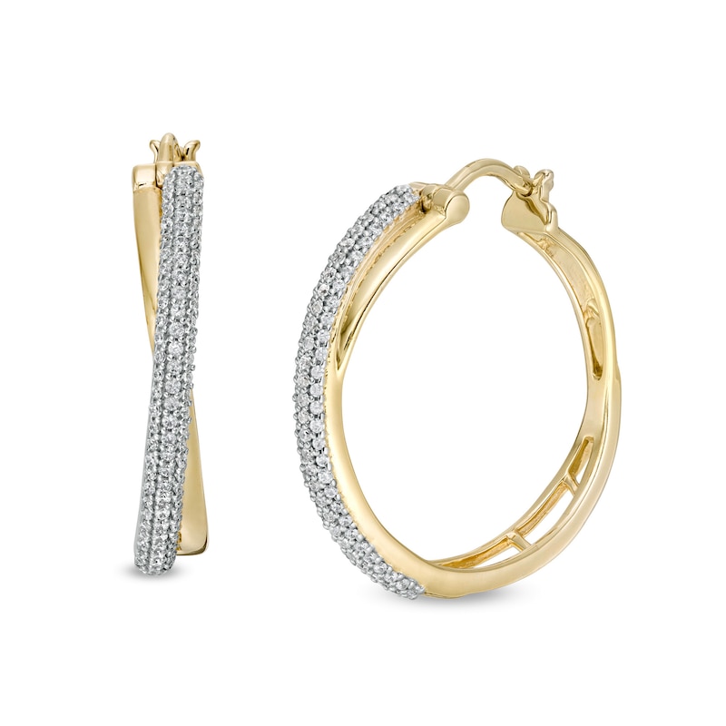 1/2 CT. T.W. Diamond Crossover Hoop Earrings in 10K Gold | Zales