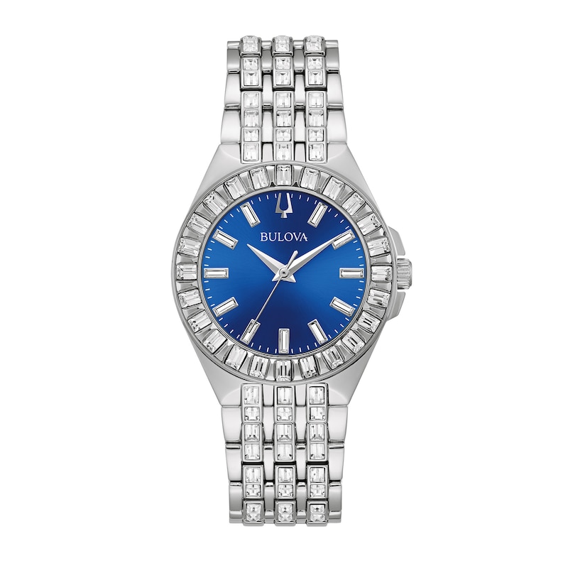 Ladies' Bulova Phantom Baguette Crystal Accent Watch with Blue Dial (Model: 96L290)