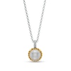 Thumbnail Image 0 of 7.0-7.5mm Button Freshwater Cultured Pearl Rope-Textured Frame and Drop Pendant in Sterling Silver and 10K Gold
