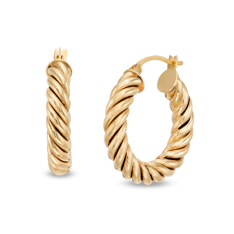 25.0mm Rope-Texture Tube Hoop Earrings in 10K Gold | Zales