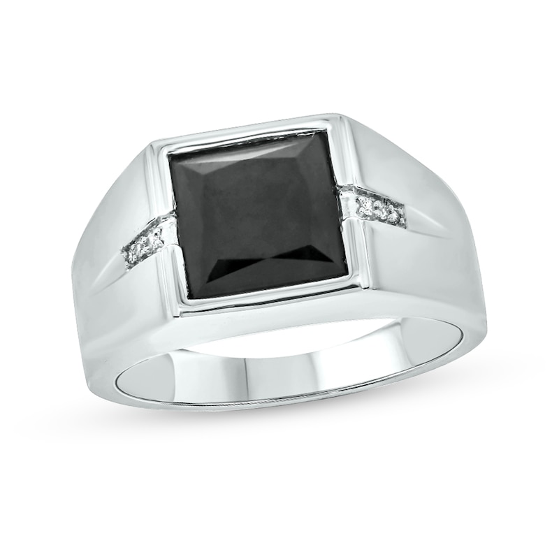 Men's 9.0mm Square Onyx and Diamond Accent Split Shank Ring in Sterling ...