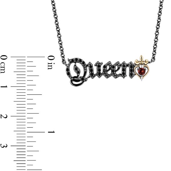Enchanted Disney Villains Evil Queen Garnet and Black Diamond "Queen" Necklace in Sterling Silver and 10K Gold