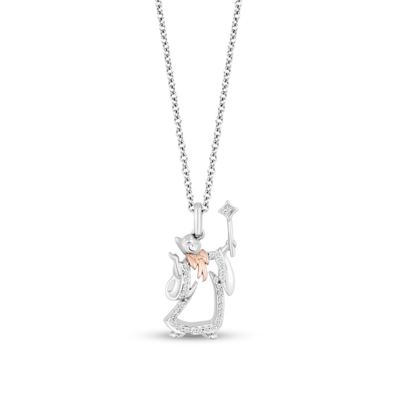 Enchanted Disney Cinderella 1/10 CT. T.w. Diamond Fairy Godmother Pendant in Sterling Silver and 10K Rose Gold â 19"