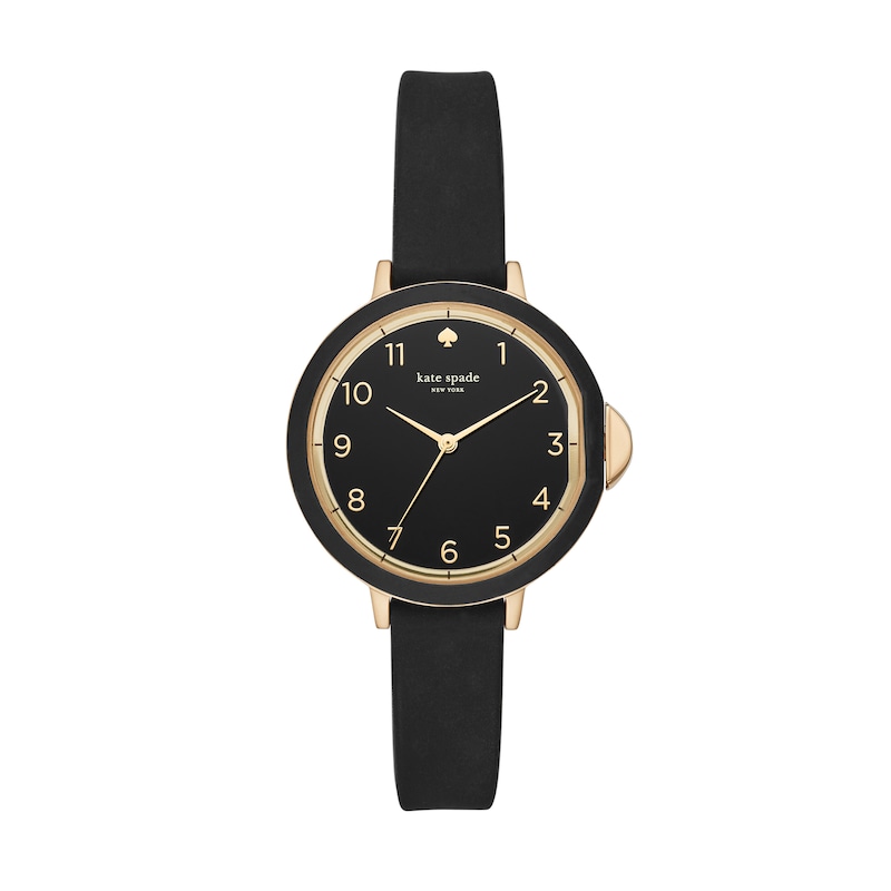 Ladies' Kate Spade Park Row Gold-Tone Strap Watch with Black Dial (Model: KSW1352)