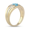 Thumbnail Image 1 of Men's Oval Swiss Blue Topaz and 1/6 CT. T.W. Diamond Tri-Sides Grooved Band in 10K Two-Tone Gold